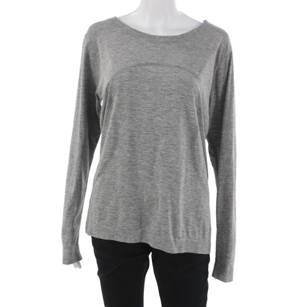 Lululemon Womens Gray Long Sleeve Boat Neck Basic T Shirt Nylon Size 10